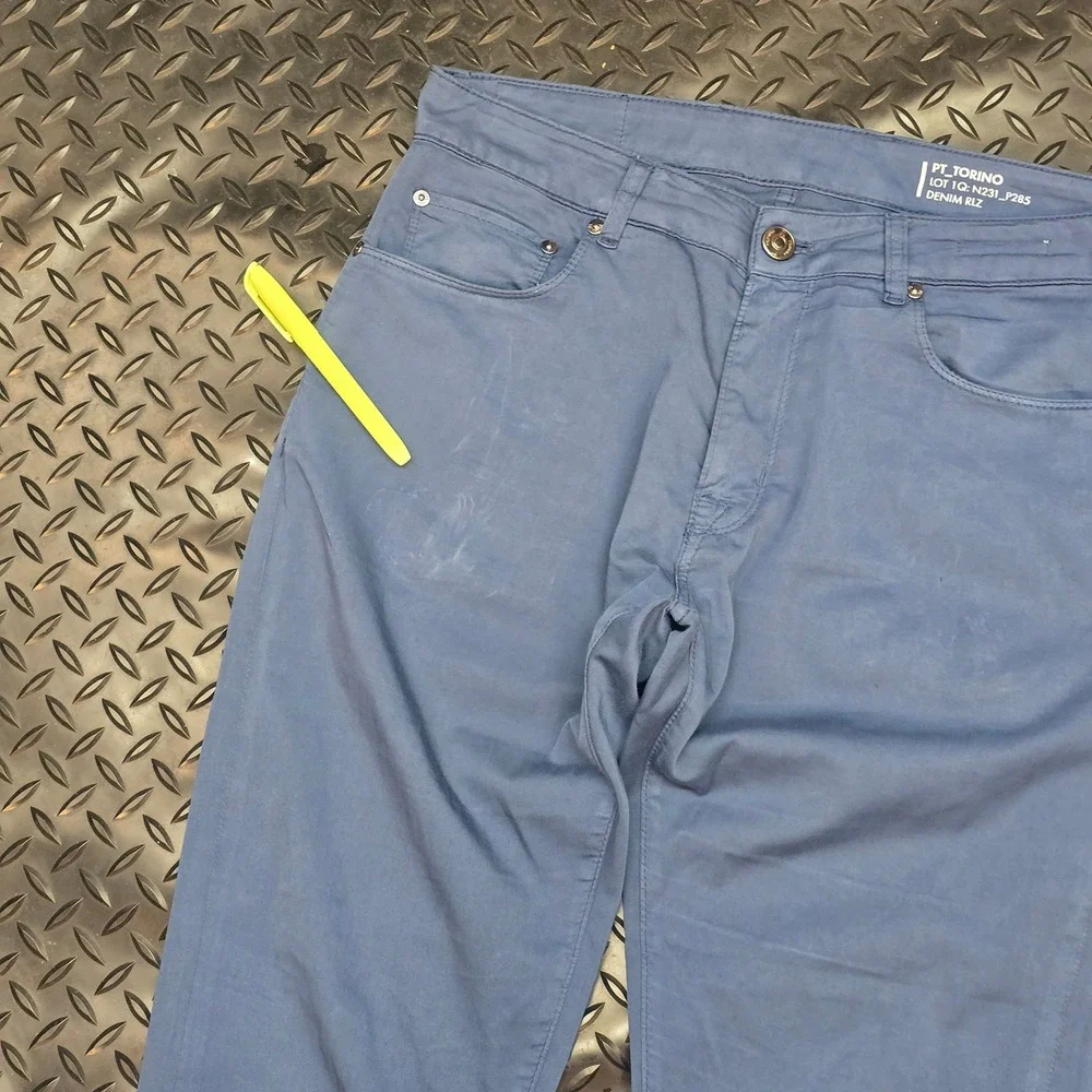 PT Torino Jazz Mens‎ 32 Blue Cotton Silk Stretch Denim Trousers Pants Italy